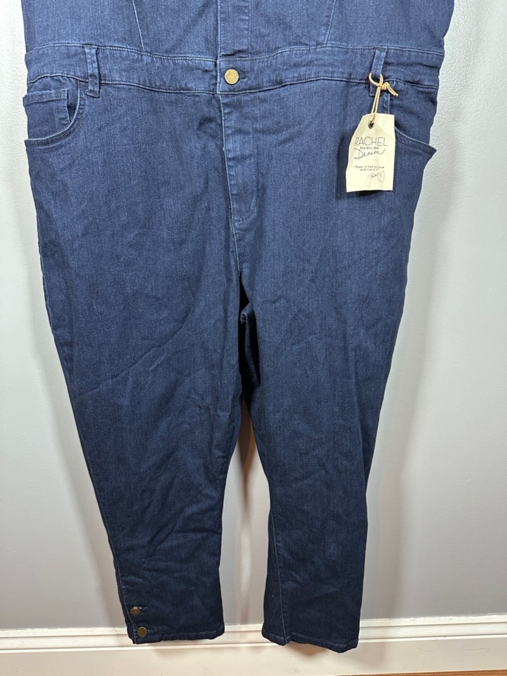 RACHEL Rachel Roy Dark Indigo Cropped Skinny Denim Overalls Plus Size 24 NWT - Picture 3 of 11